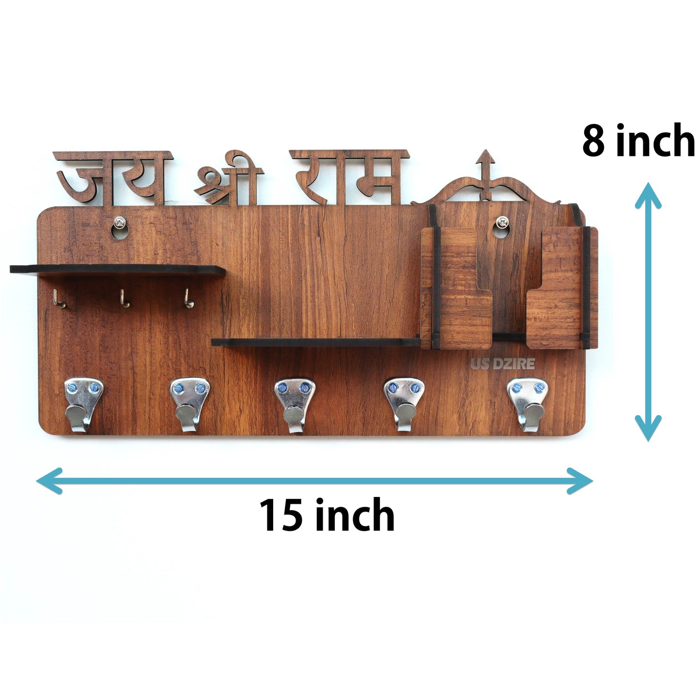US DZIRE™ 480 Decorative Sri Ram Key Hanger (Brown) Wood Key Holder