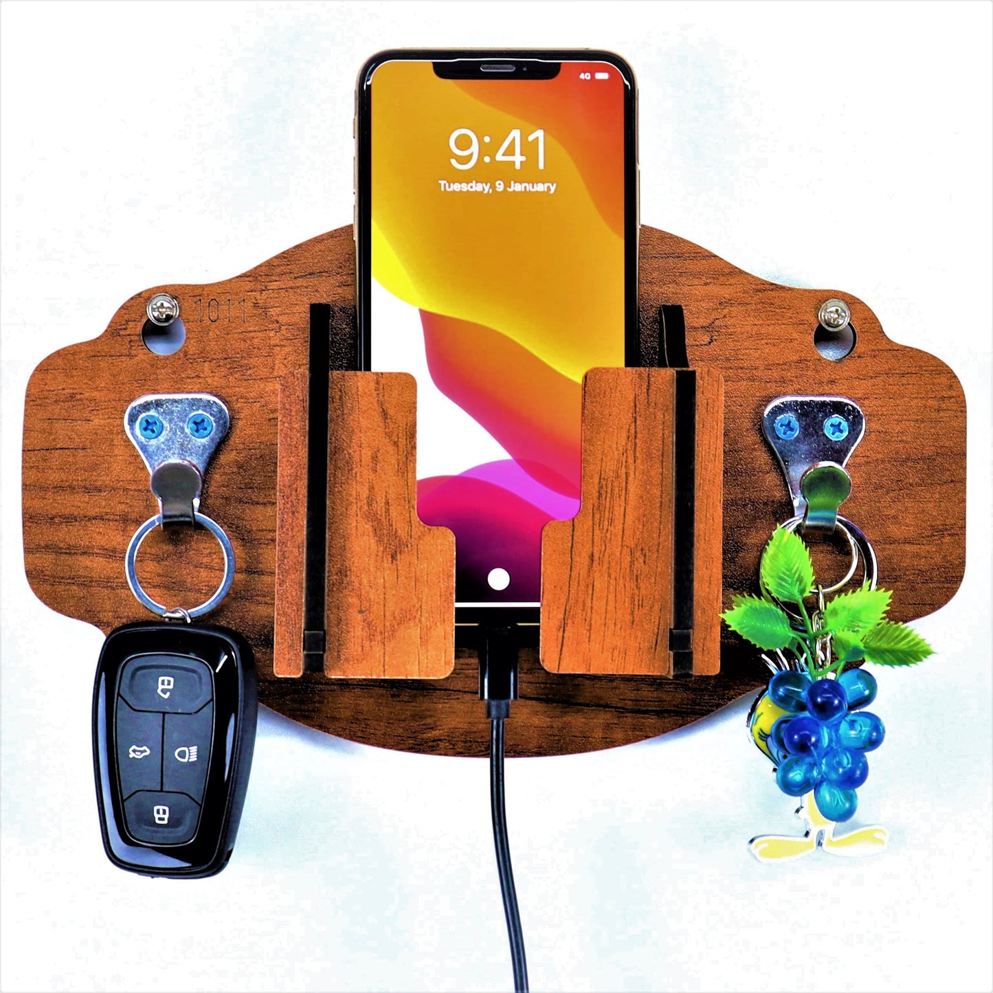 US DZIRE™1011 Decorative Key Hanger (Brown) Wood Key Holder (5 Hooks, Brown)