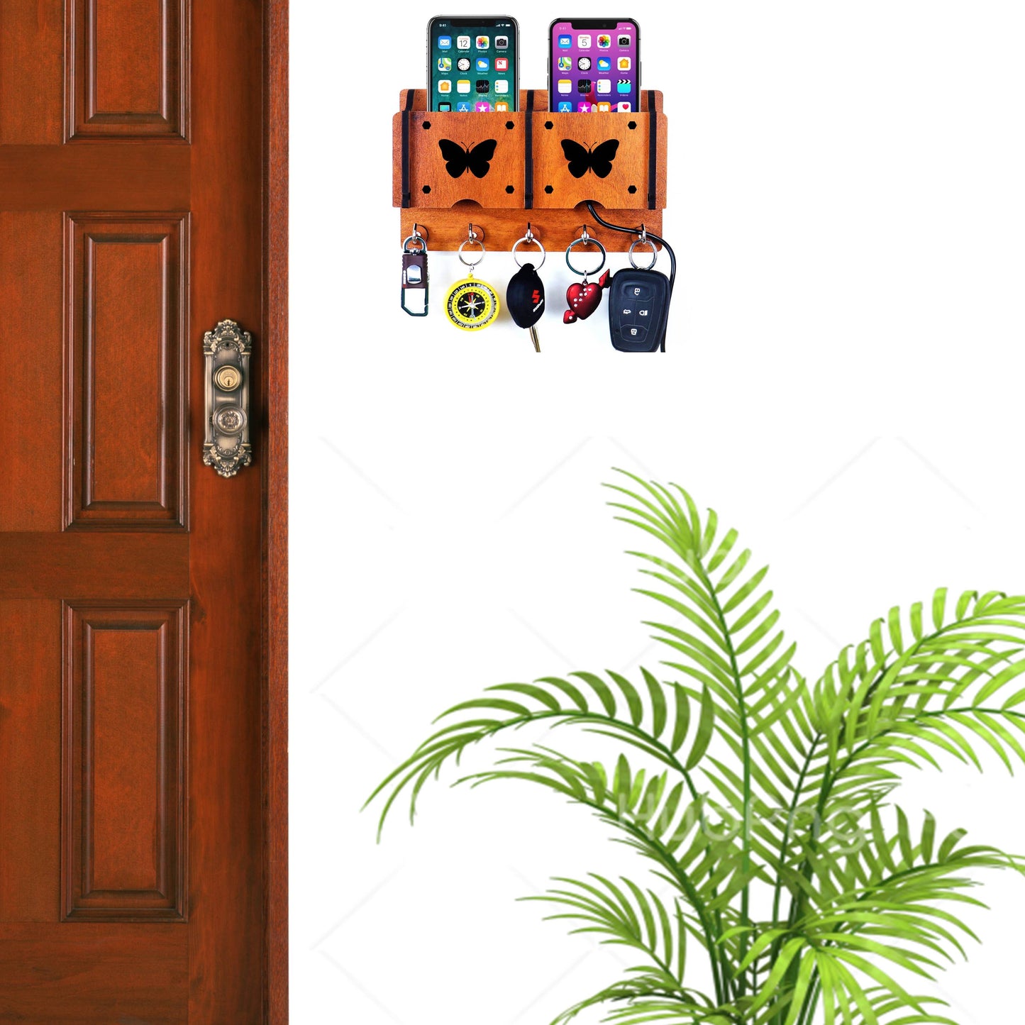 US DZIRE™ 211 Premium Key Holder For Home & Office Wood Key Holder (5 Hooks, Brown)