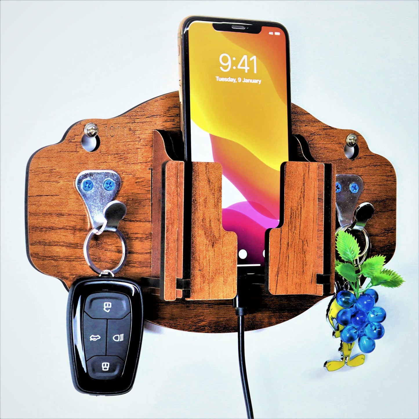 US DZIRE™1011 Decorative Key Hanger (Brown) Wood Key Holder (5 Hooks, Brown)