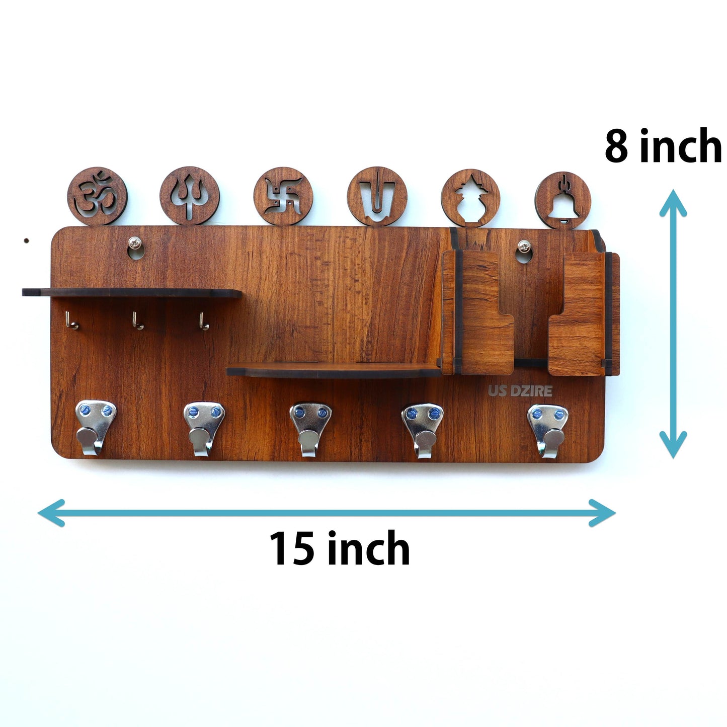 US DZIRE™ 820 Antique Mobile Charging Stand Key Holder, Cloth Hanger Handcrafted Art For Home Decor Living Room Bedroom Wood Key Holder