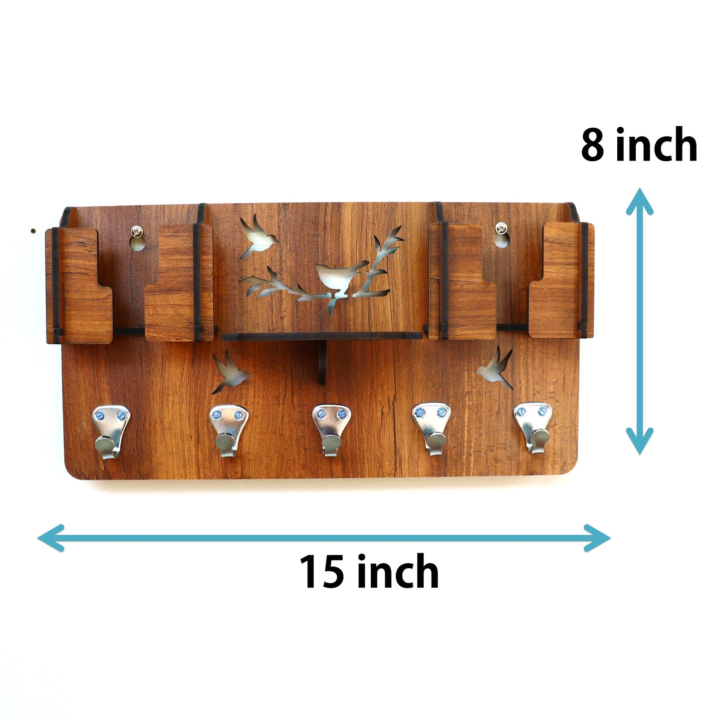 US DZIRE™ 803 Decorative Key Hanger (Brown) Wood Key Holder (5 Hooks, Brown)