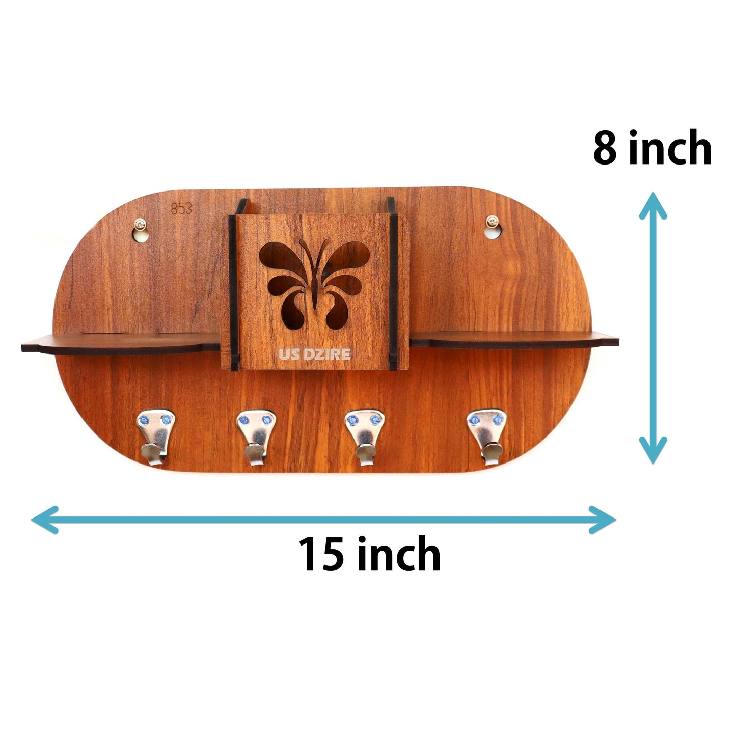 US DZIRE™ 853 Antique Mobile Charging Stand Key Holder, Cloth Hanger Handcrafted Art For Home Decor Living Room Bedroom Wood Key Holder