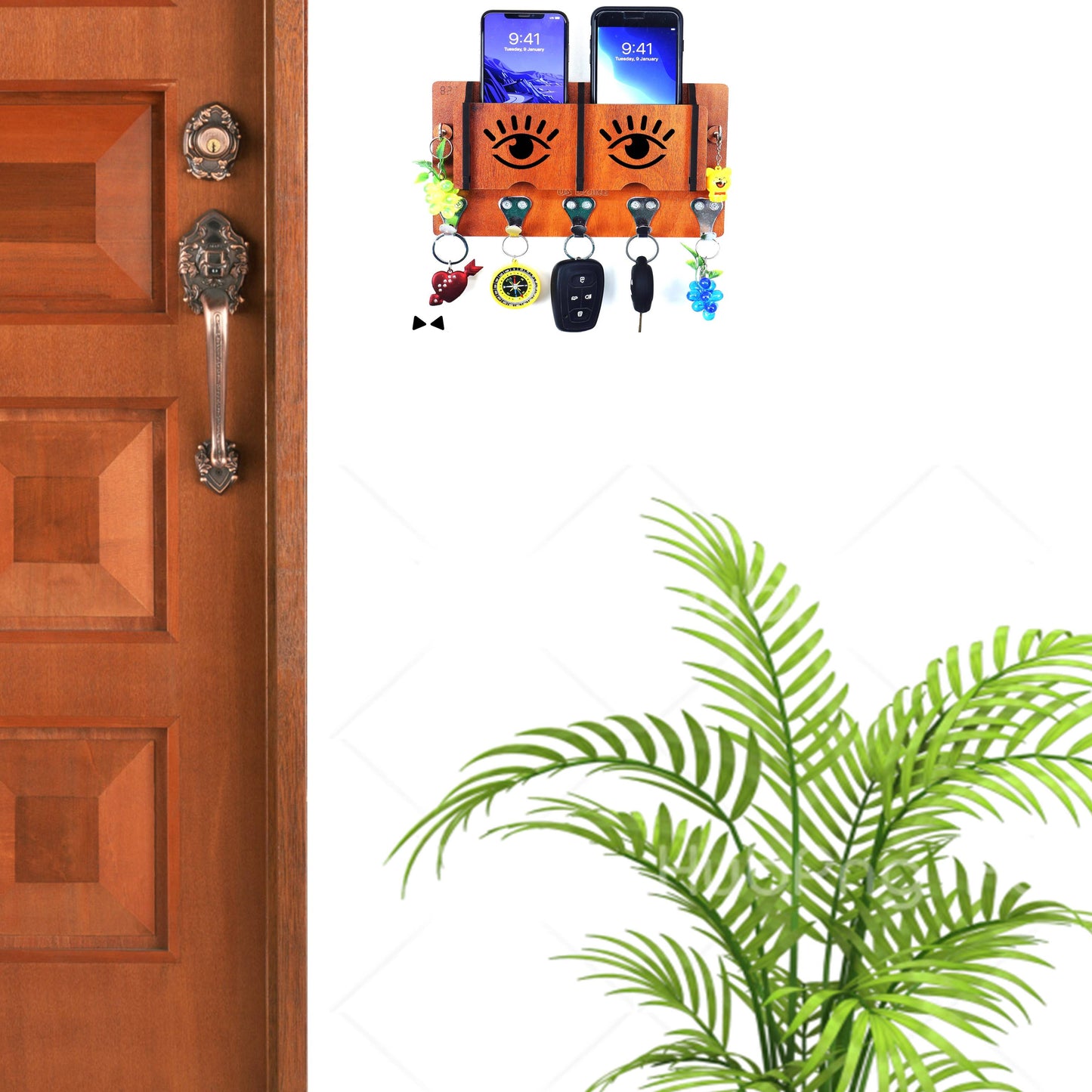 US DZIRE™ 1304 Wooded key holder Sweet Home Flower Wood Key Holder 7 HOOKS