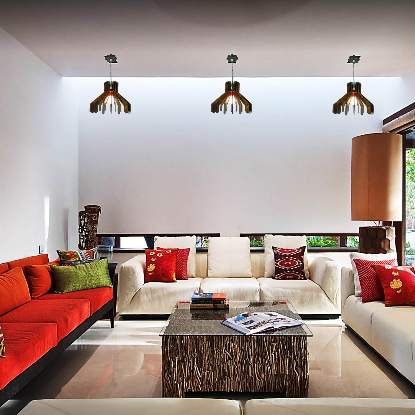 US DZIRE 453 Wooden Ceiling Pendant Light Shade Chandelier Style.