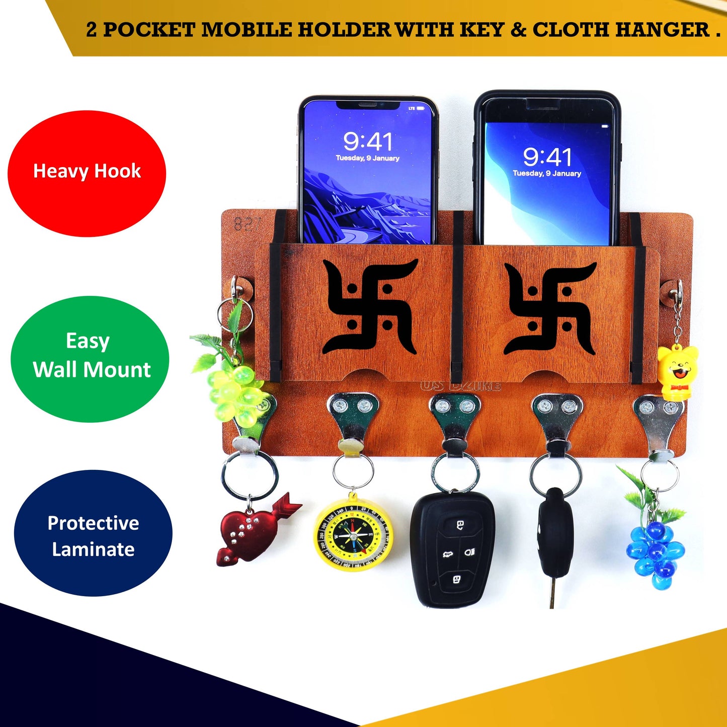 US DZIRE™ 10 Wooded key holder Sweet Home Flower Wood Key Holder