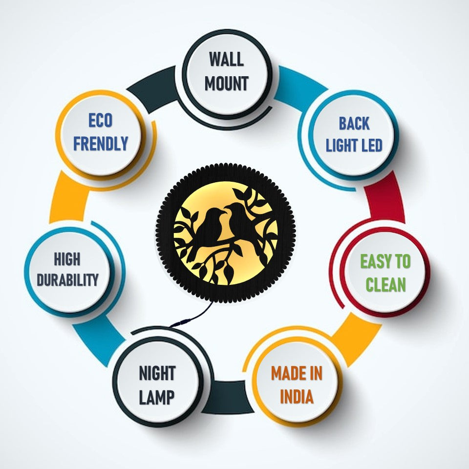 Love Bird Wooden Frame With Light For Home & Living Room, Bedroom Decor