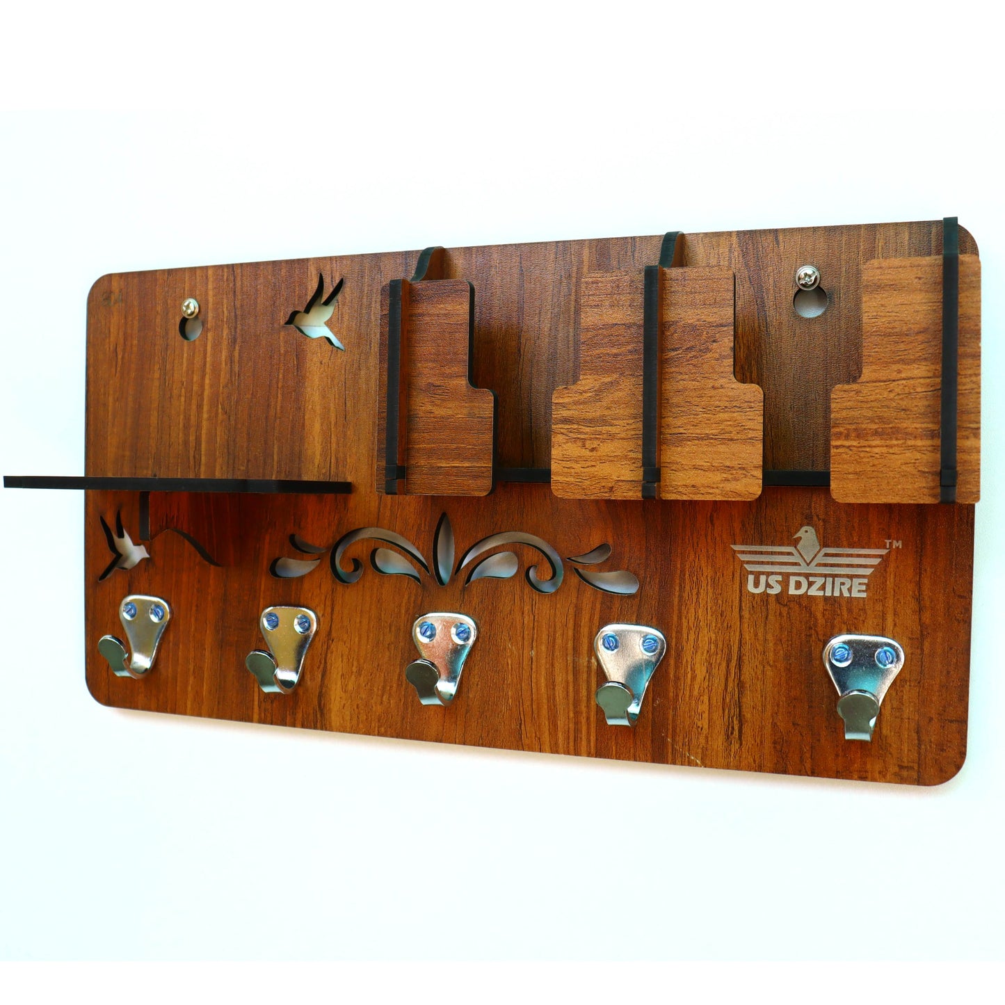 US DZIRE™804 Decorative Key Hanger (Brown) Wood Key Holder