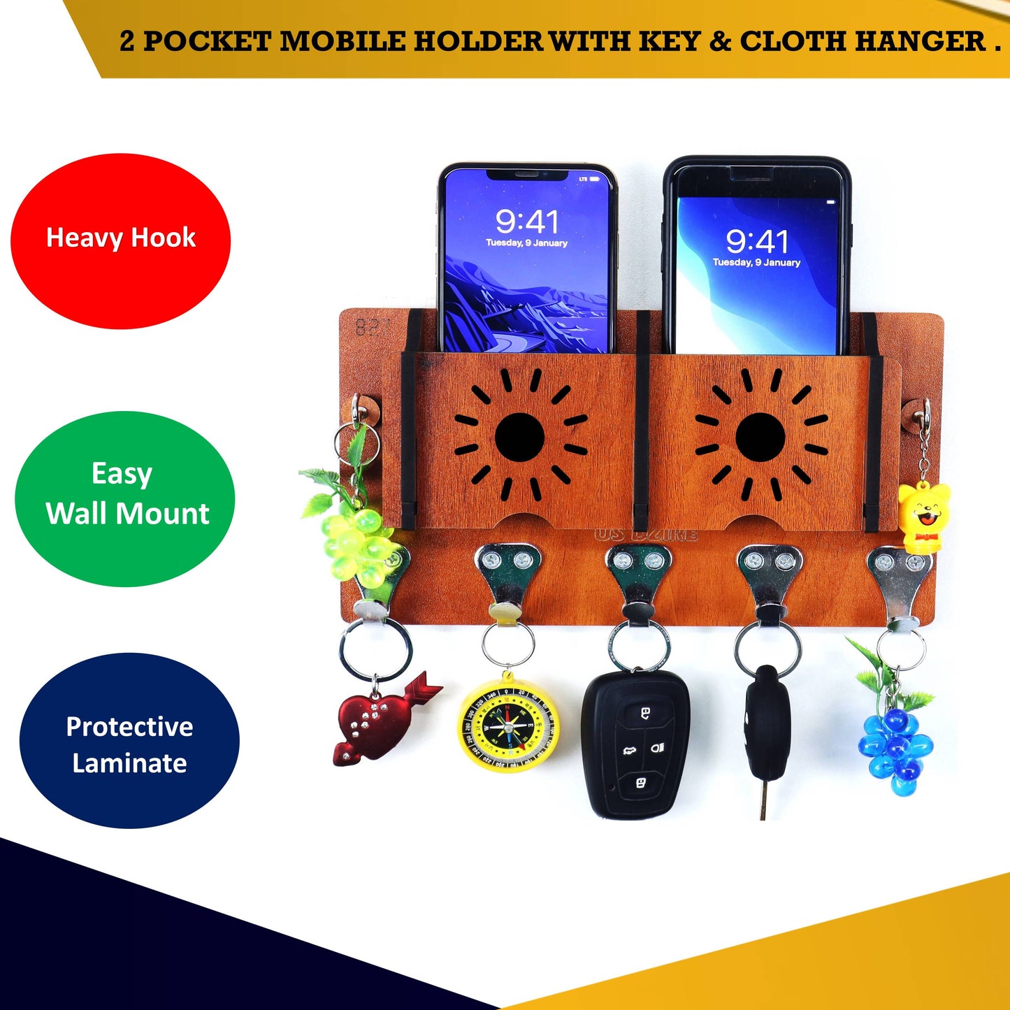 US DZIRE™ 8 Wooded key holder Sweet Home Flower Wood Key Holder