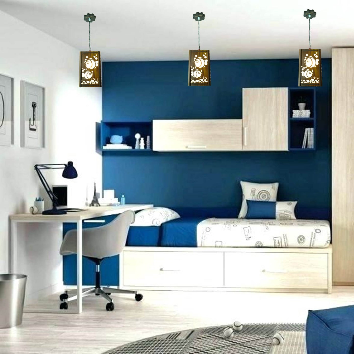 US DZIRE 425 Wooden Ceiling Pendant Light Shade Chandelier Style.