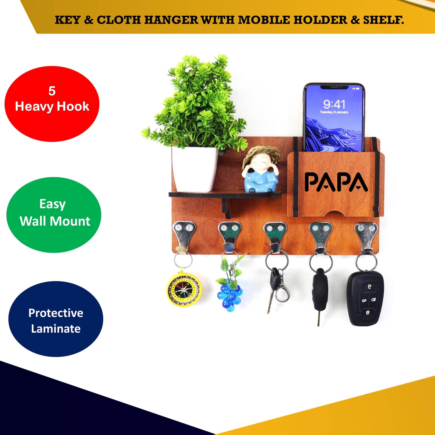 US DZIRE™ 1416 Wooded key holder Sweet Home Flower Wood Key Holder