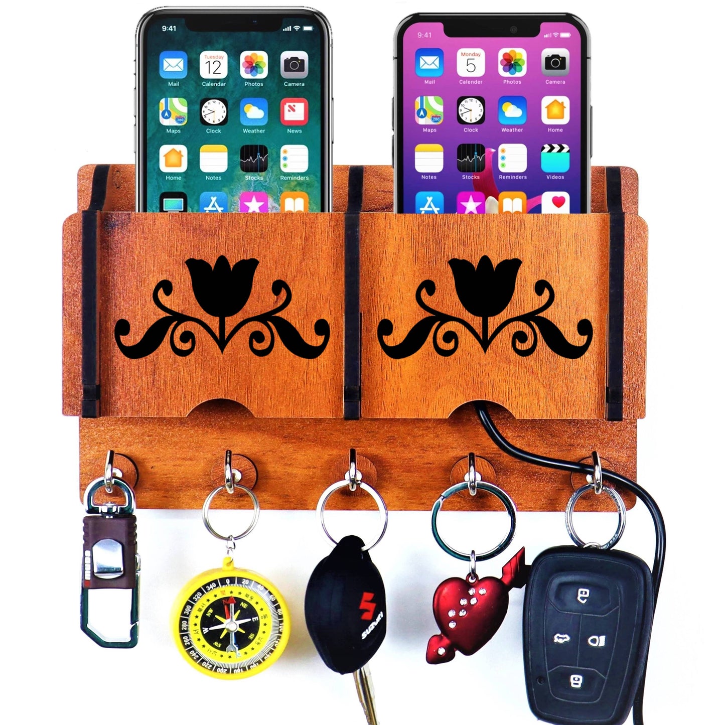 US DZIRE™ 221 Premium Key Holder For Home & Office Wood Key Holder (5 Hooks, Brown)