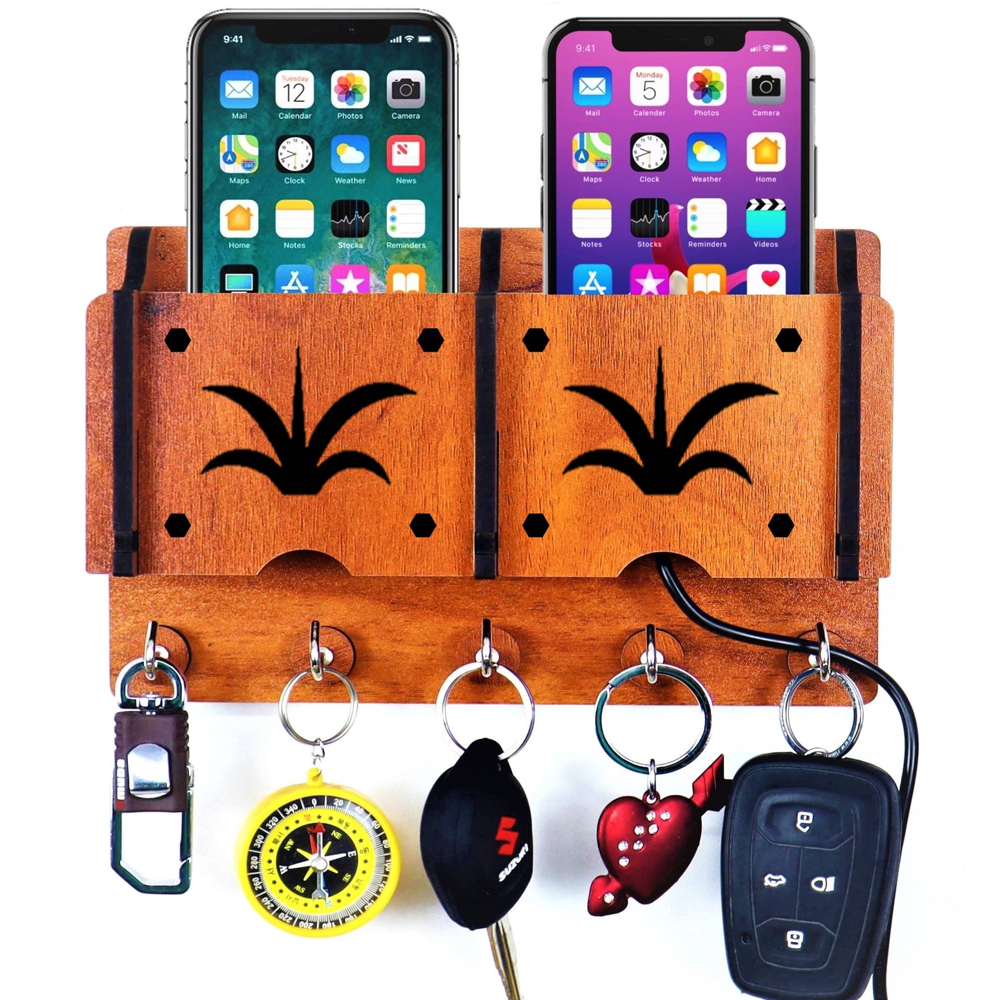 US DZIRE™ 216 Decorative Key Hanger (Brown) Wood Key Holder (5 Hooks, Brown)