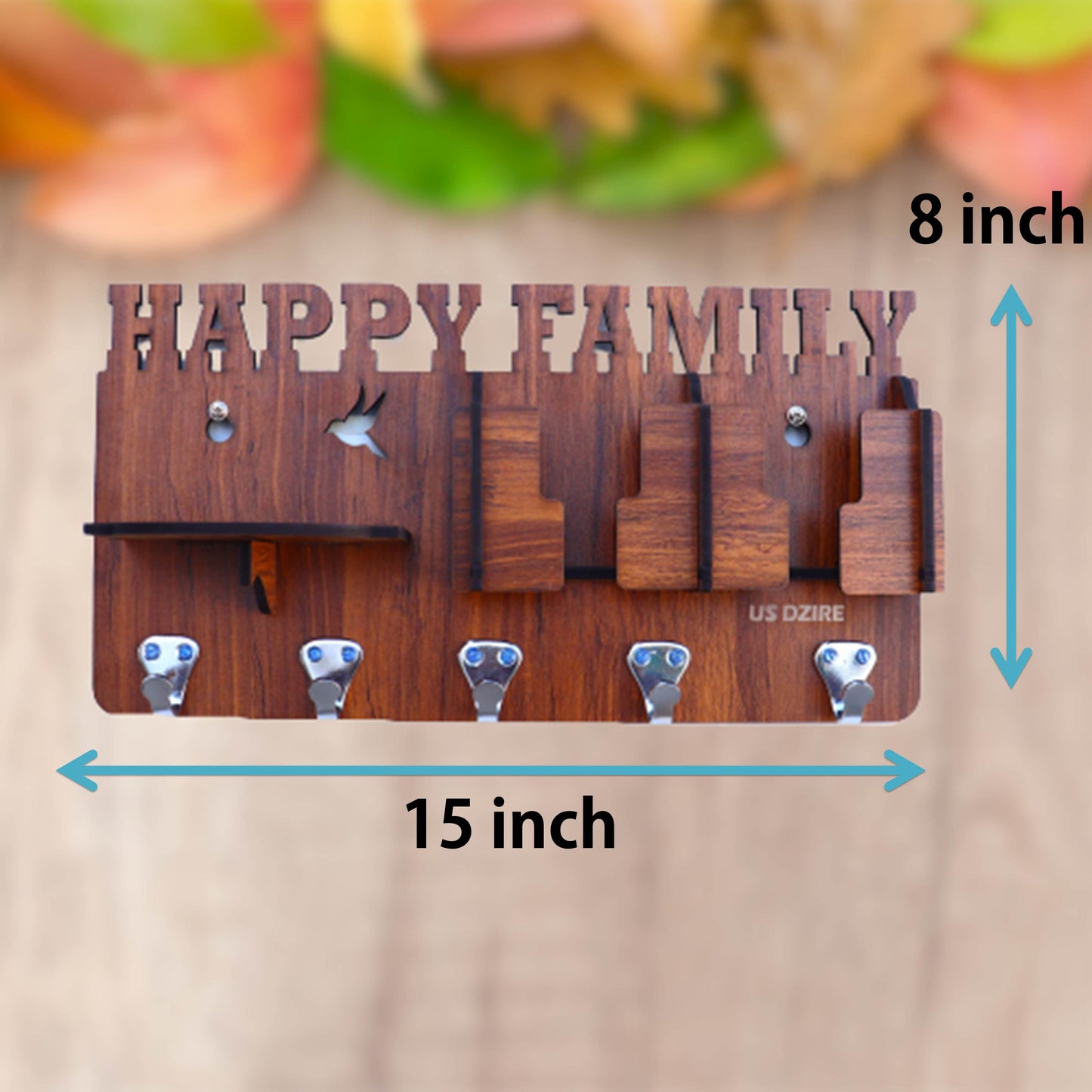 US DZIRE™ 824 Decorative Key Hanger (Brown) Wood Key Holder