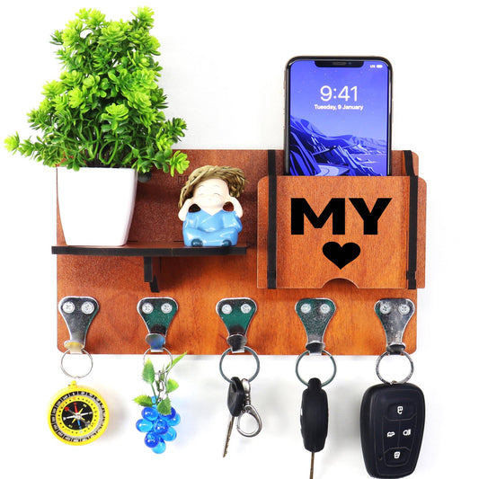 US DZIRE™ 421 Premium Key Holder For Home & Office Wood Key Holder  (5 Hooks, Brown)