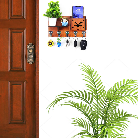 US DZIRE™ 417 Wooded key holder Sweet Home Flower Wood Key Holder 5 Hooks