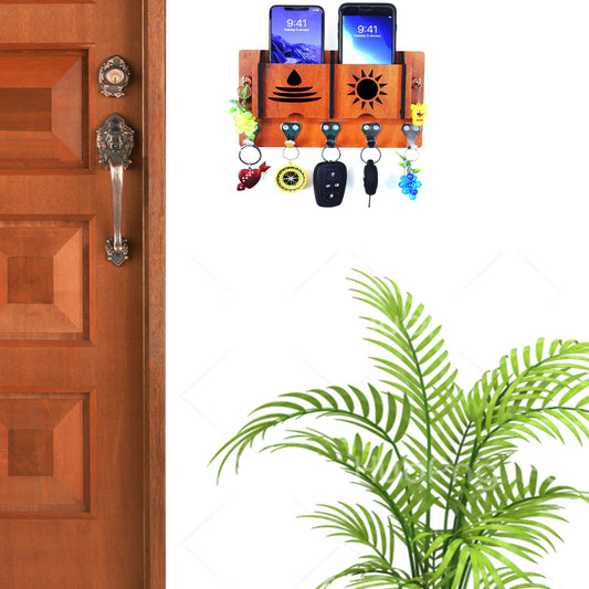 US DZIRE™ 45 Premium Key Holder For Home & Office Wood Key Holder  (7 Hooks, Brown)