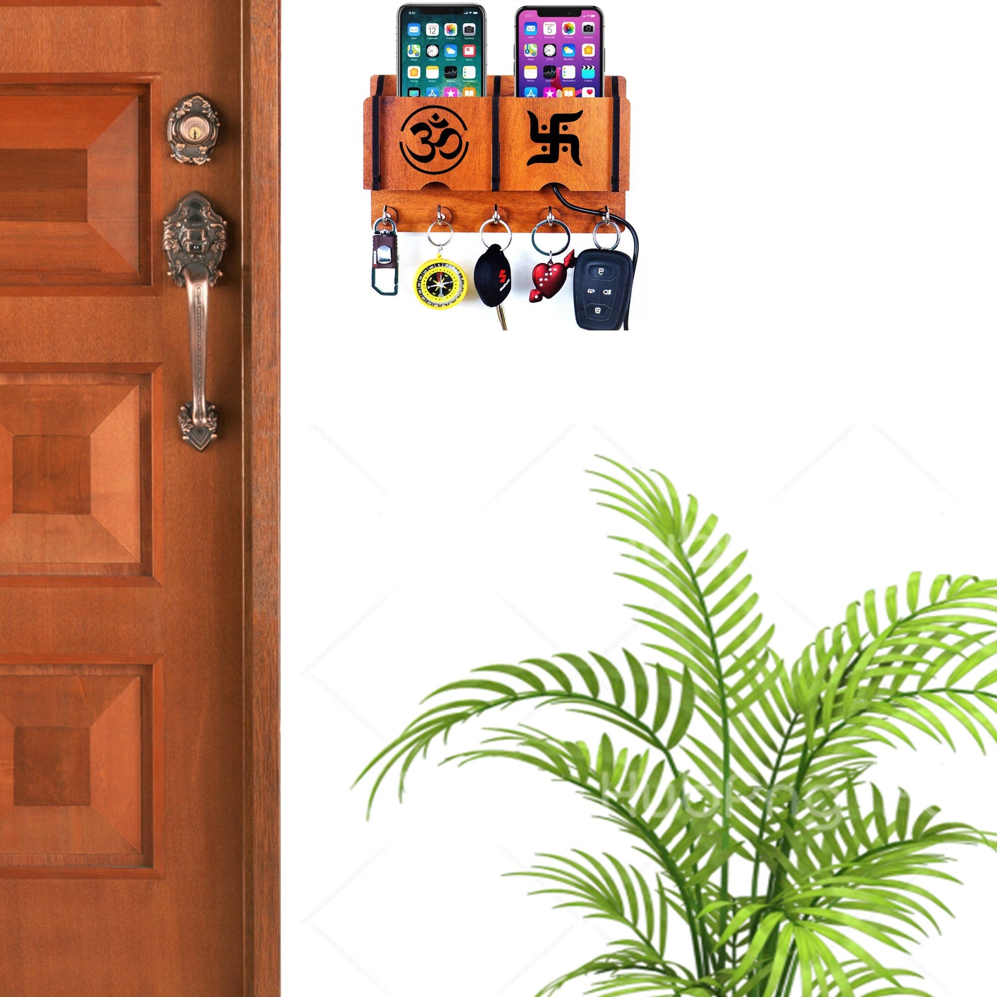 US DZIRE™ 232 Wooded key holder Sweet Home Flower Wood Key Holder(5  Hooks, Brown)
