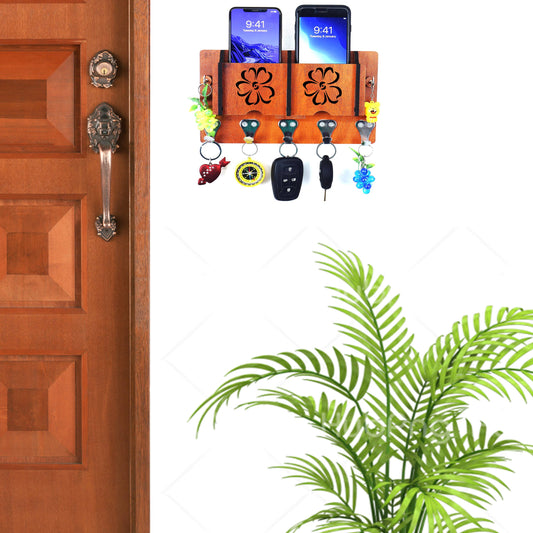 US DZIRE™ 46 Decorative Key Hanger (Brown) Wood Key Holder  (7 Hooks, Brown)