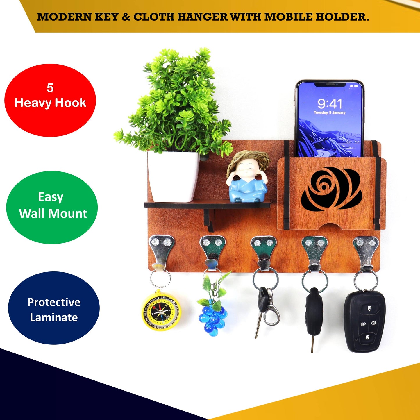 US DZIRE™ 449 Wooded key holder Sweet Home Flower Wood Key Holder
