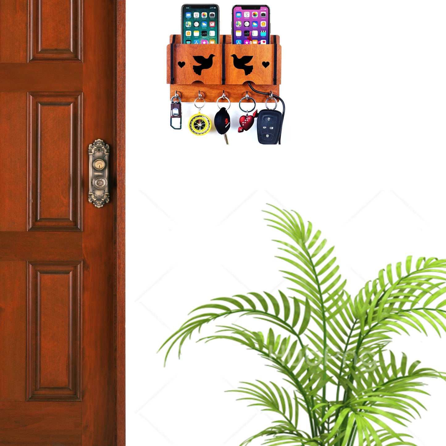 US DZIRE™ 212 Premium Key Holder For Home & Office Wood Key Holder  (5  Hooks, Brown)