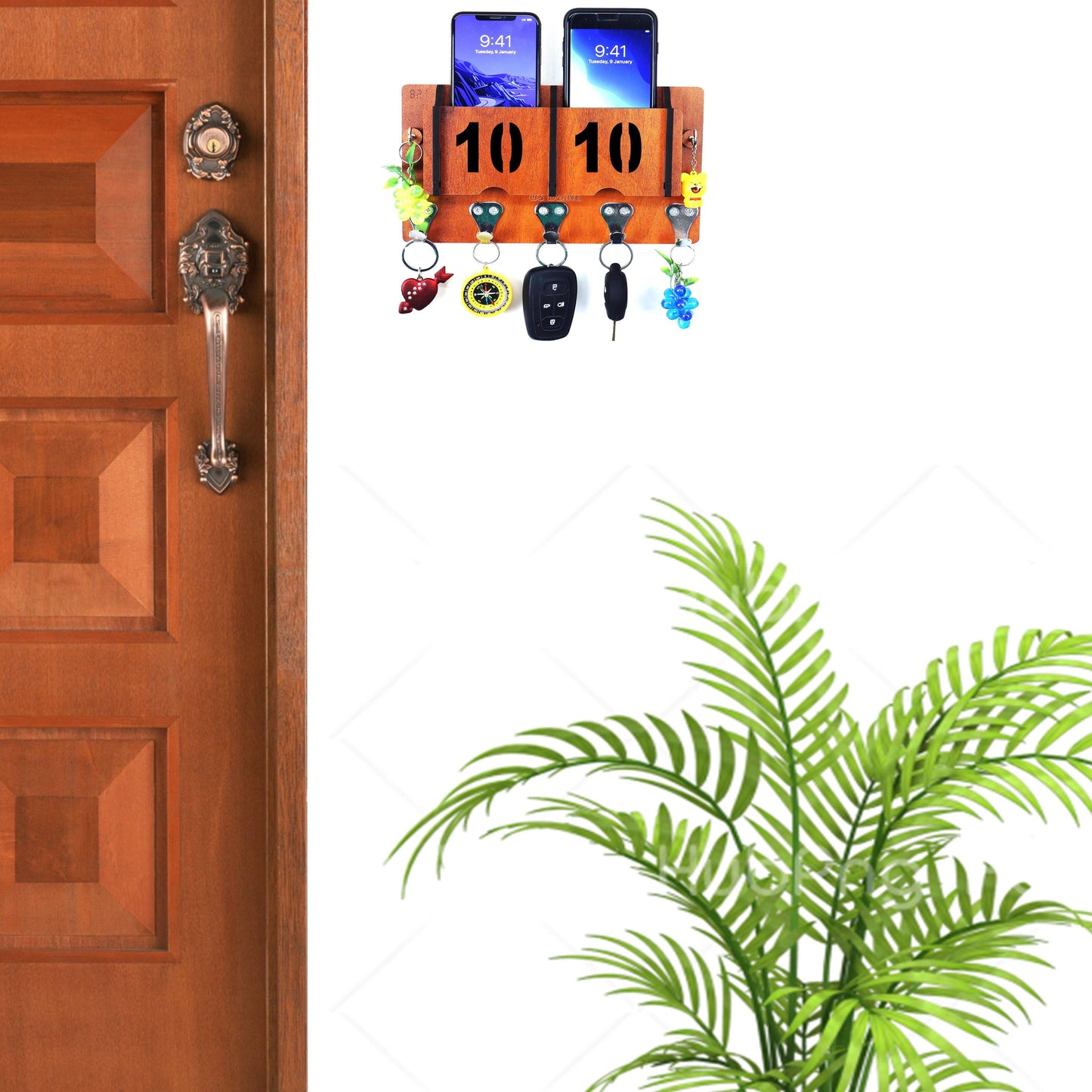 US DZIRE™ 1310 Premium Key Holder For Home & Office Wood Key Holder  (7  Hooks, Brown)