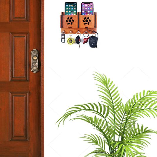 US DZIRE™ Decorative Key Hanger (Brown) Wood Key Holder  (5 Hooks, Brown)