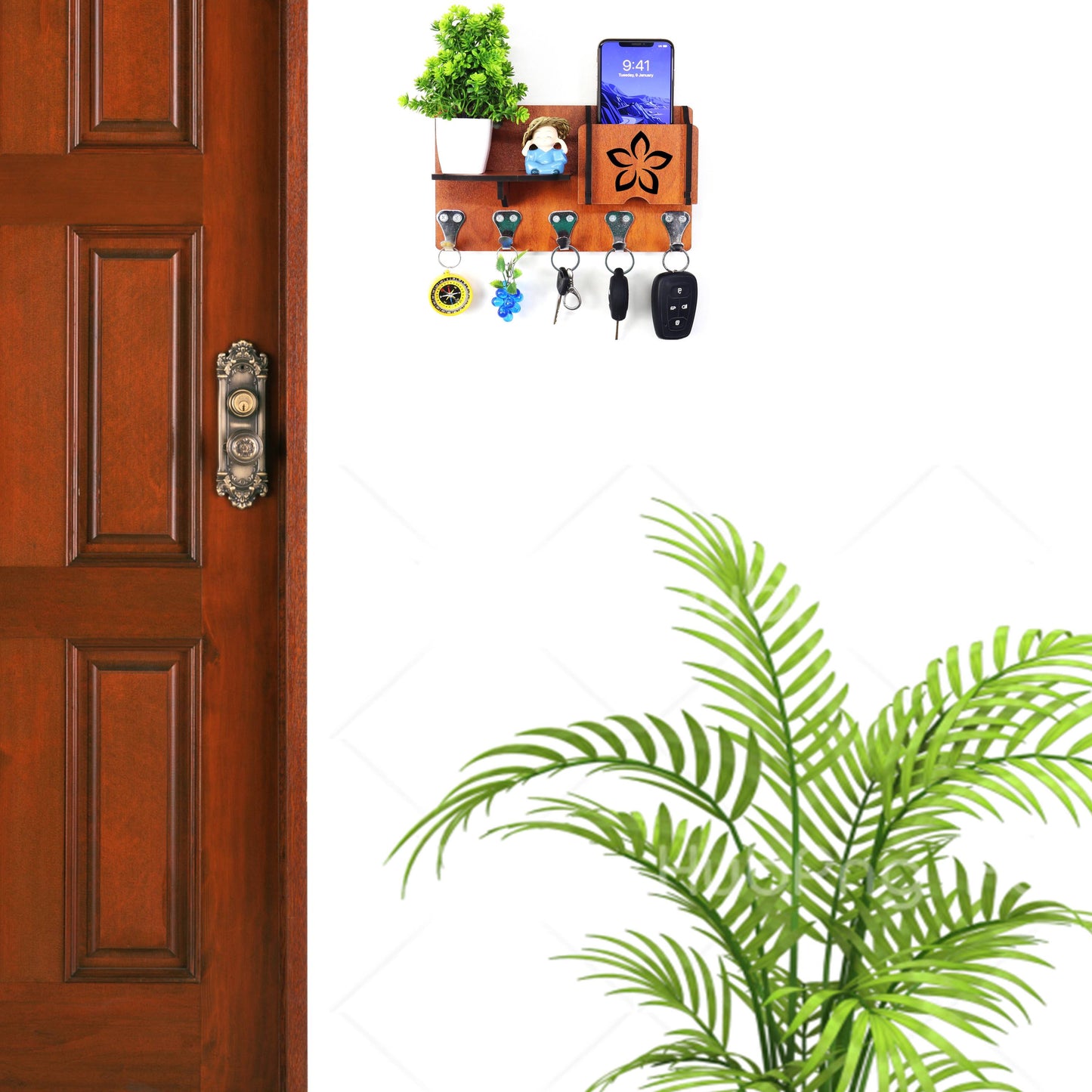 US DZIRE™ 403 Premium Key Holder For Home & Office Wood Key Holder  (5 Hooks, Brown)