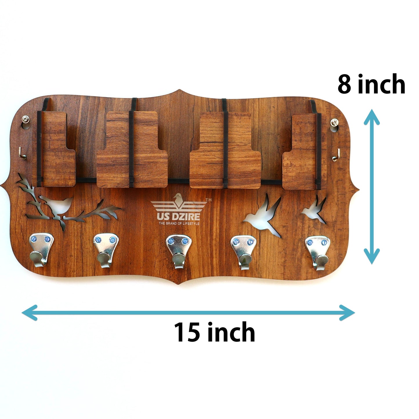 US DZIRE™ 802 Antique Mobile Charging Stand Key Holder, Cloth Hanger Handcrafted Art For Home Decor Living Room Bedroom Wood Key Holder  (7 Hooks, Brown)