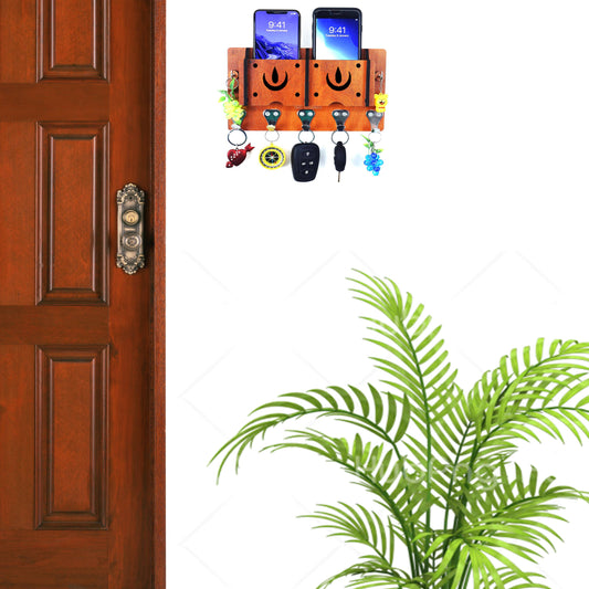US DZIRE™ 29 Antique Mobile Charging Stand Key Holder, Cloth Hanger Handcrafted Art For Home Decor Living Room Bedroom Wood Key Holder