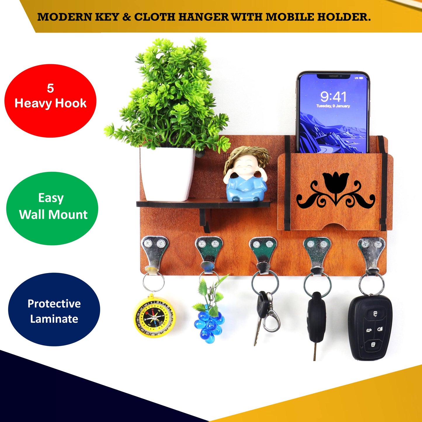 US DZIRE™ 425 Wooded key holder Sweet Home Flower Wood Key Holder