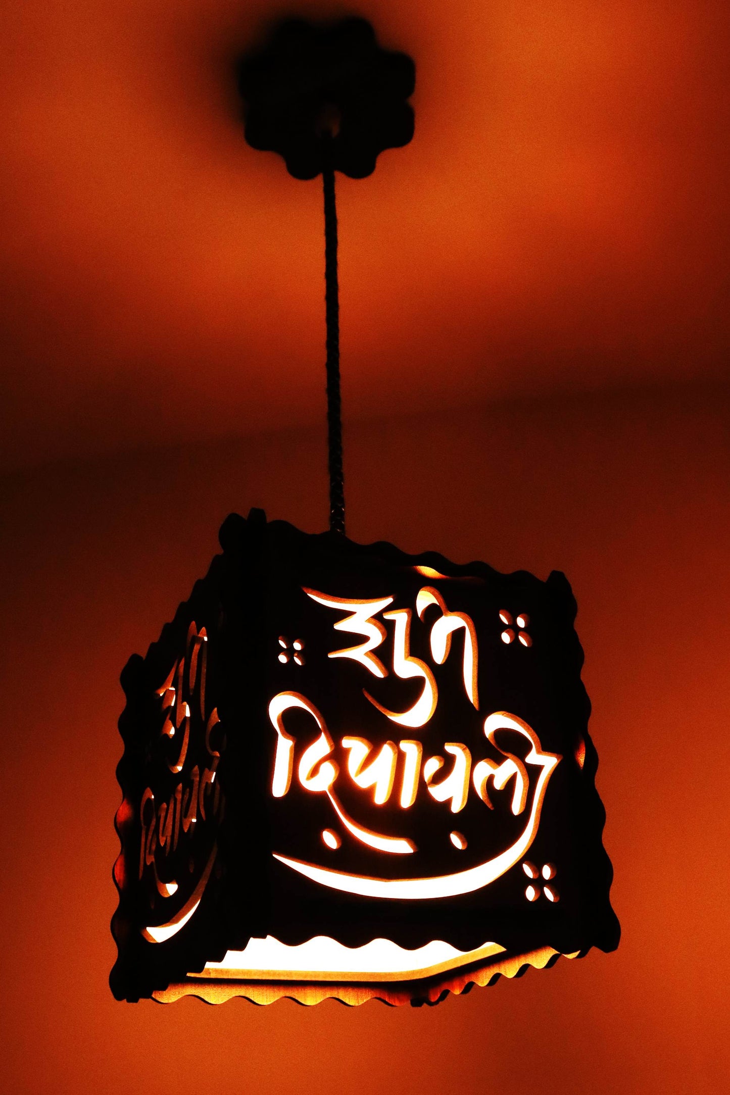 US DZIRE™ 525 Happy Dipawali Wooden Ceiling Pendant Light Shade  Chandelier Style.