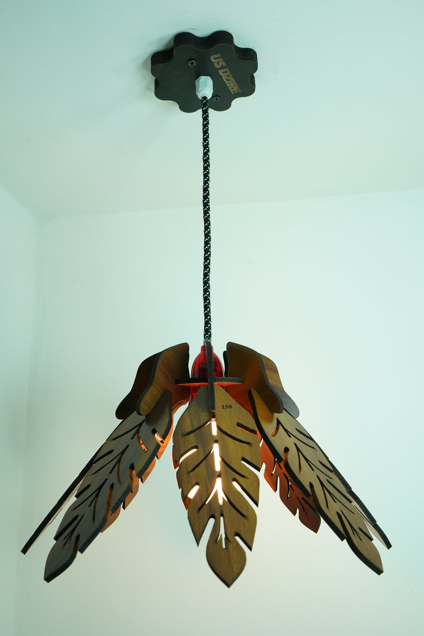 US DZIRE 401 Wooden Ceiling Pendant Light Shade Hand Weave Chandelier Style.