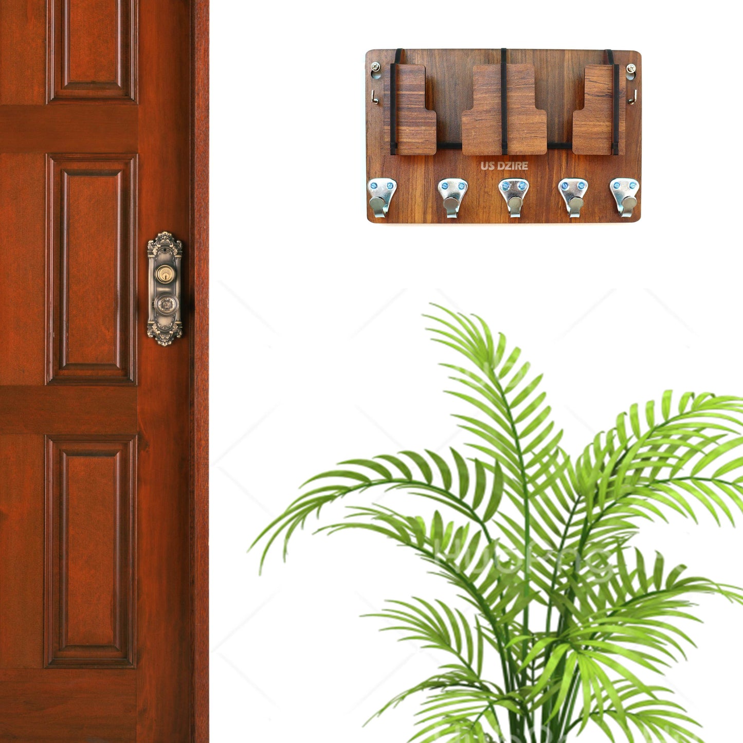 827 Antique Mobile Charging Stand Key Holder, Cloth Hanger for Rumal, Toval Suitable for Wall Home Living Room, Kitchen, Wood, Beige