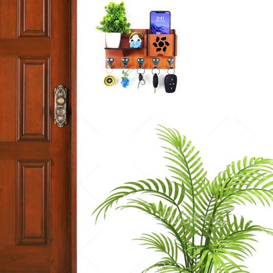US DZIRE™ 410  Premium Key Holder For Home & Office Wood Key Holder  (5 Hooks, Brown)