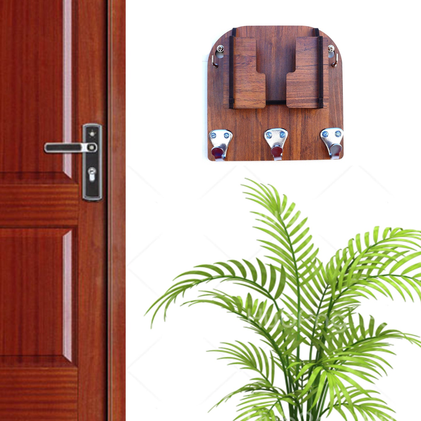 US DZIRE™ 831 Antique Mobile Charging Stand Key Holder, Cloth Hanger Handcrafted Art For Home Decor Living Room Bedroom Wood Key Holder