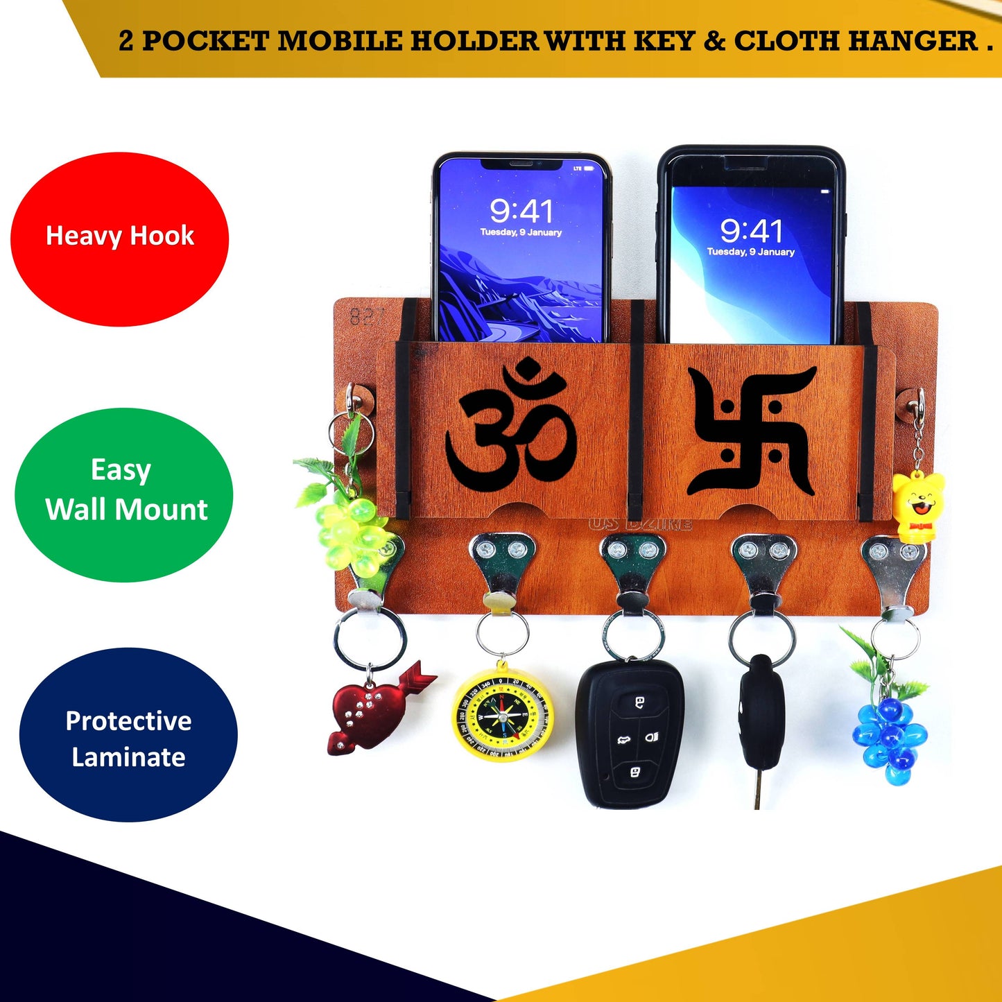 US DZIRE™ 7 Premium Key Holder For Home & Office Wood Key Holder