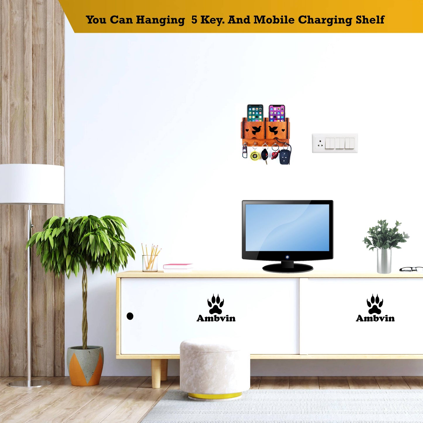 US DZIRE™ 212 Premium Key Holder For Home & Office Wood Key Holder  (5  Hooks, Brown)