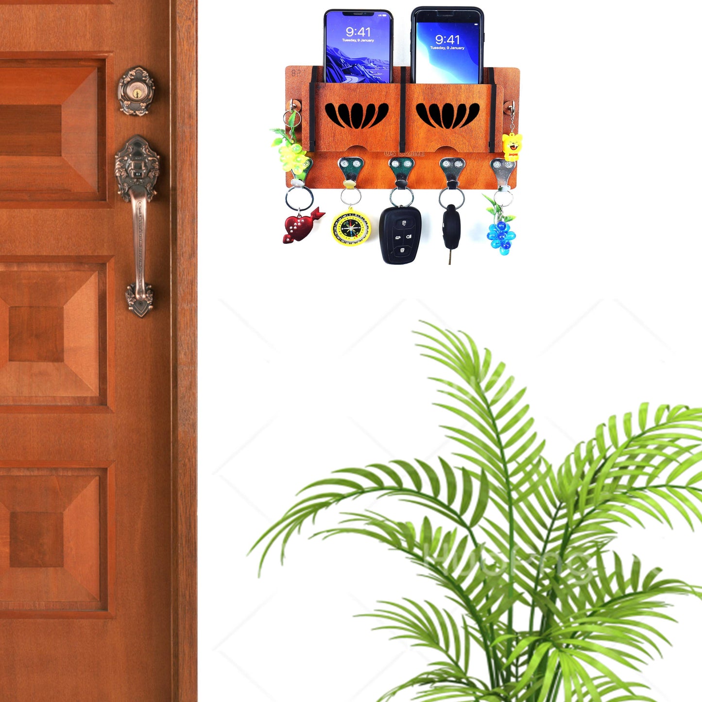 US DZIRE™ 51 Premium Key Holder For Home & Office Wood Key Holder  (7 Hooks, Brown)