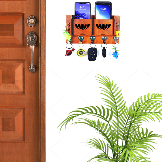 US DZIRE™ 51 Premium Key Holder For Home & Office Wood Key Holder  (7 Hooks, Brown)