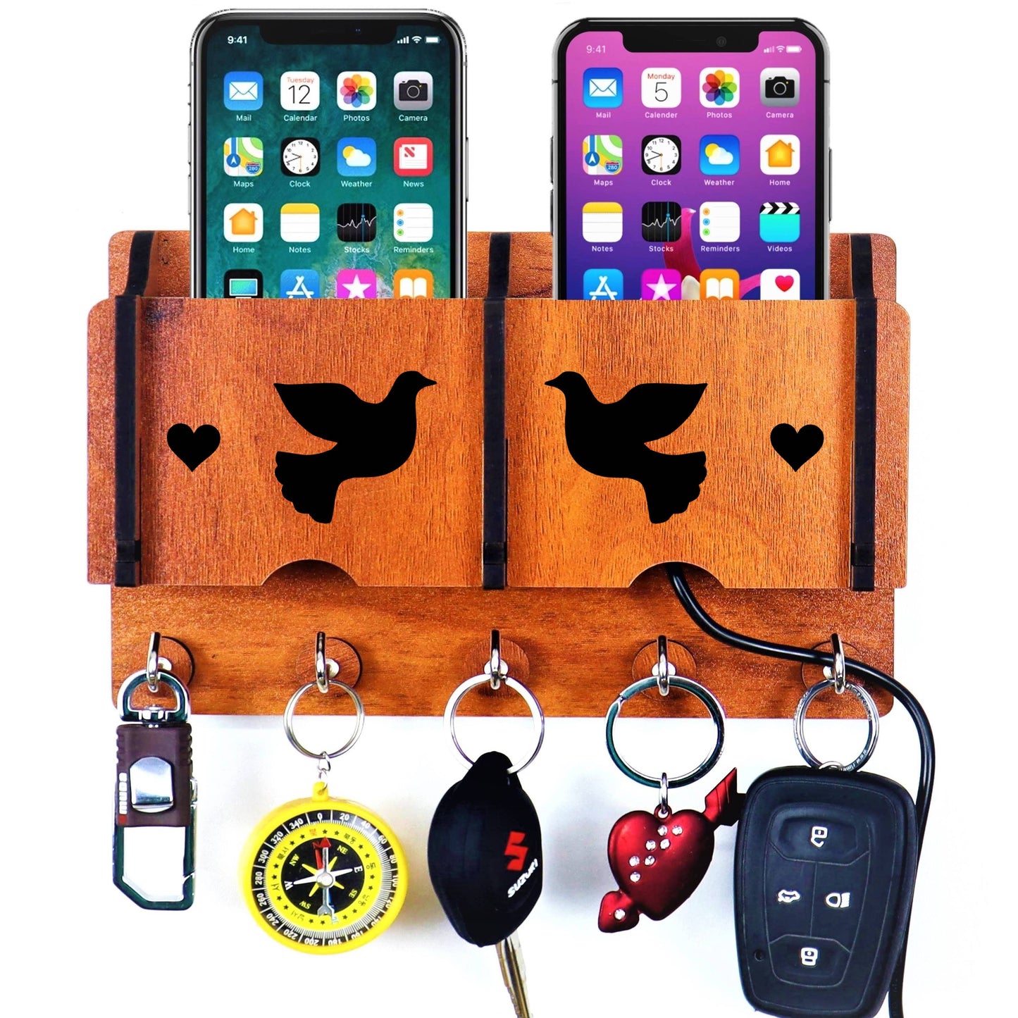 US DZIRE™ 212 Premium Key Holder For Home & Office Wood Key Holder  (5  Hooks, Brown)