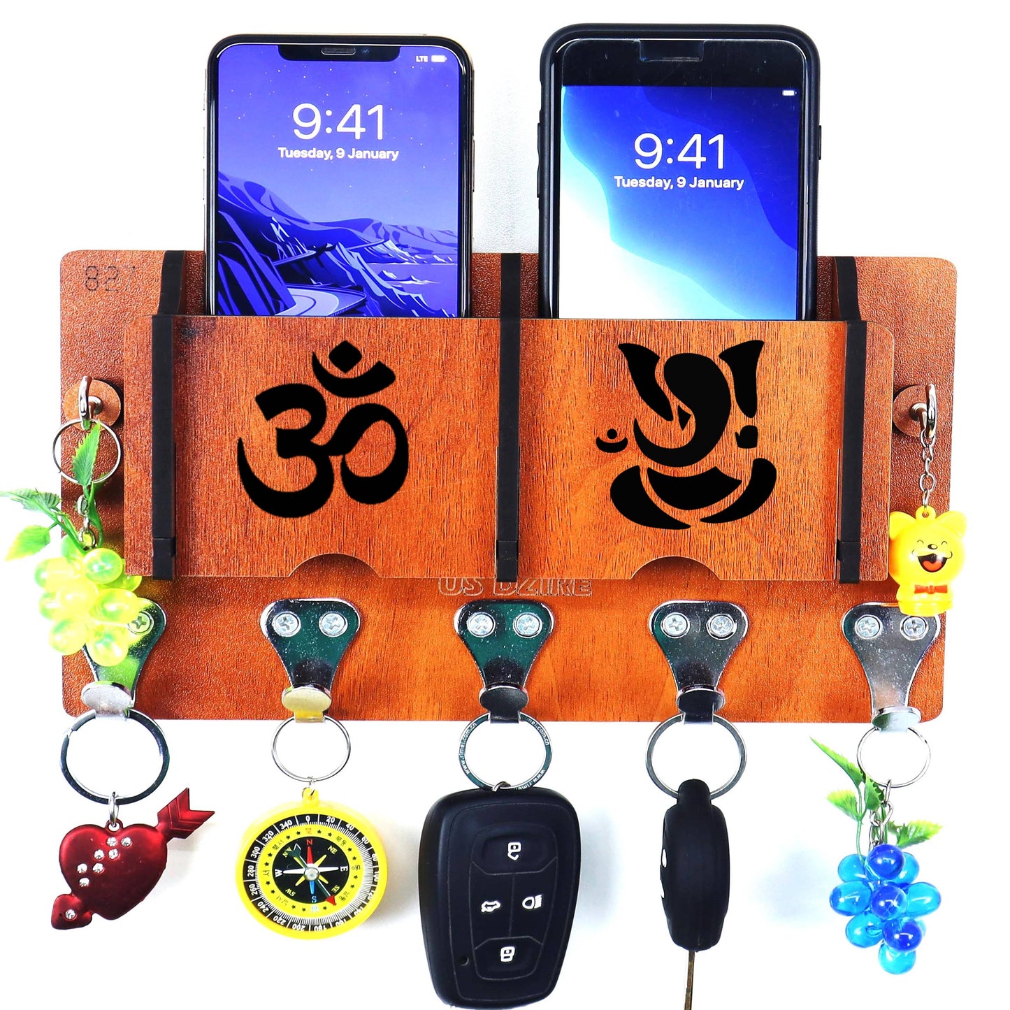 US DZIRE™ 40 Premium Key Holder For Home & Office Wood Key Holder {7 Hooks}