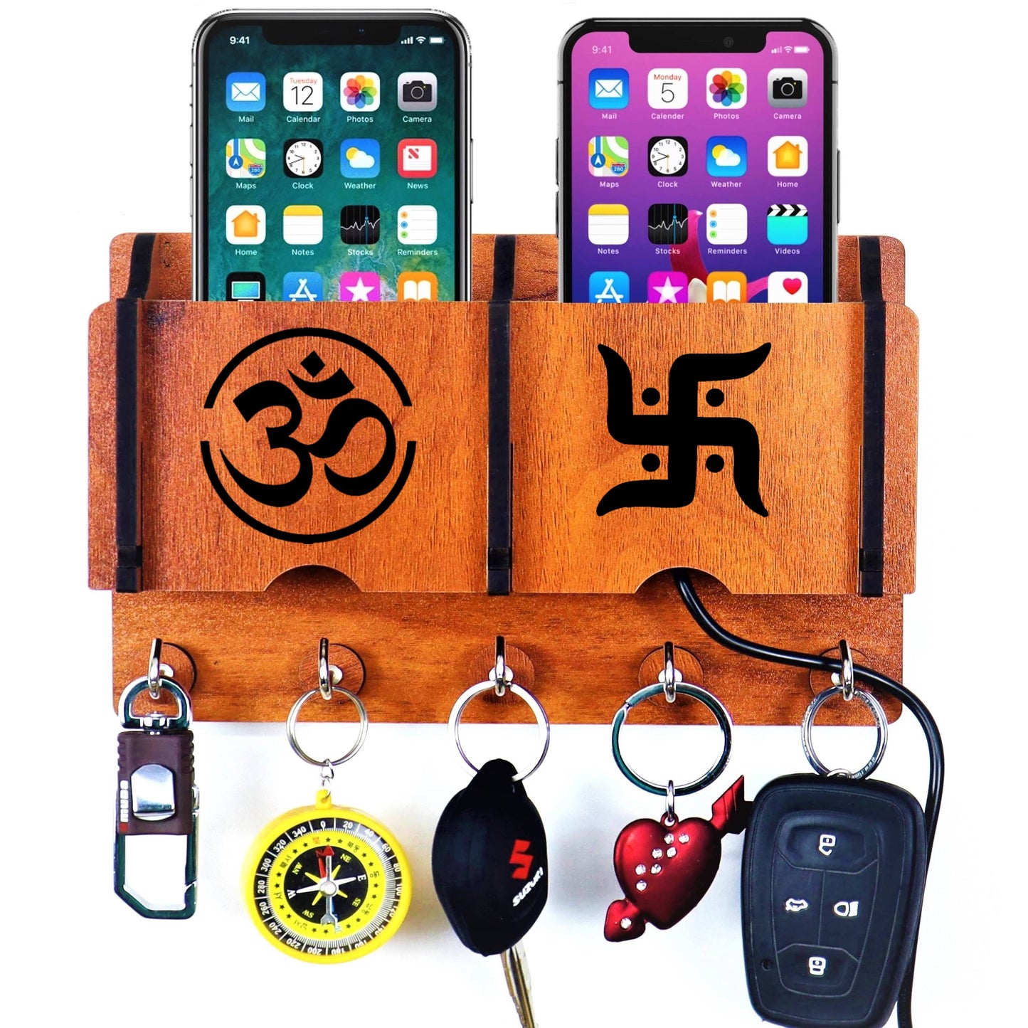 US DZIRE™ 232 Wooded key holder Sweet Home Flower Wood Key Holder(5  Hooks, Brown)